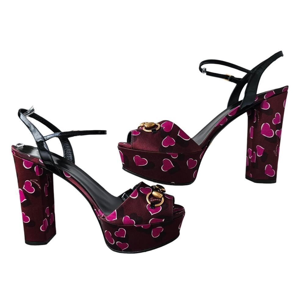 Gucci Claudie Horsebit Platform Block Heel Sandal Size 41 US 11 Pink Heart - Picture 4 of 8